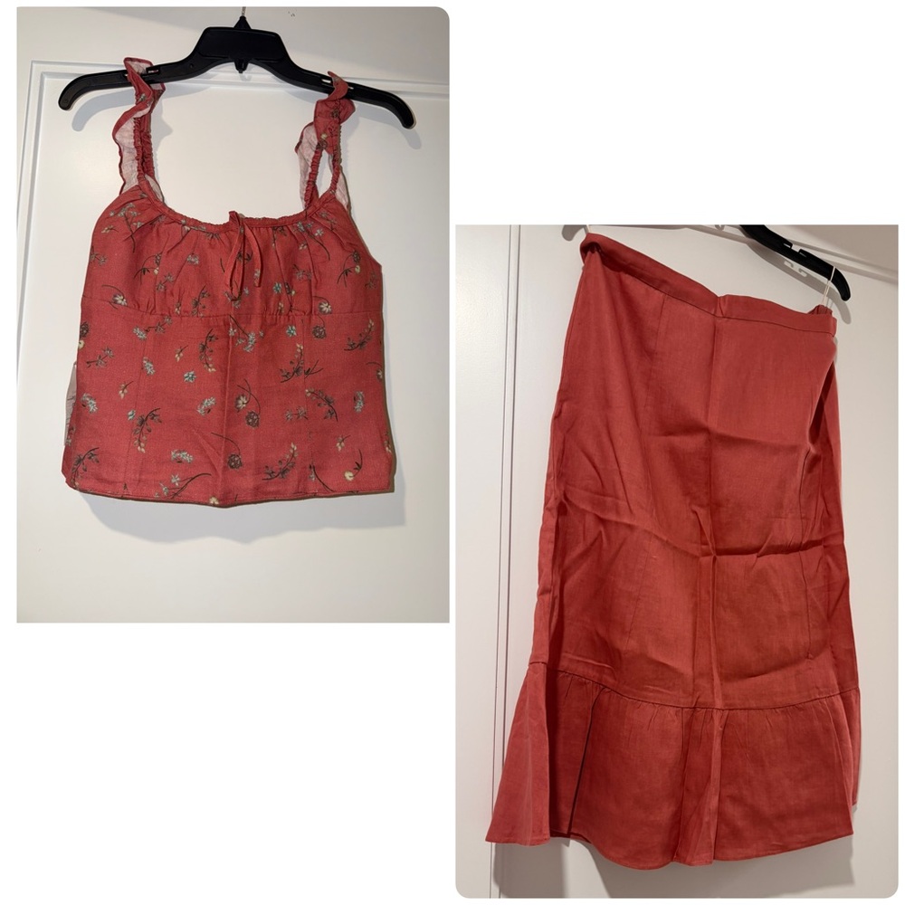 NEW Wilfred SET Linen Tank & Skirt Set with Mint Floral Print